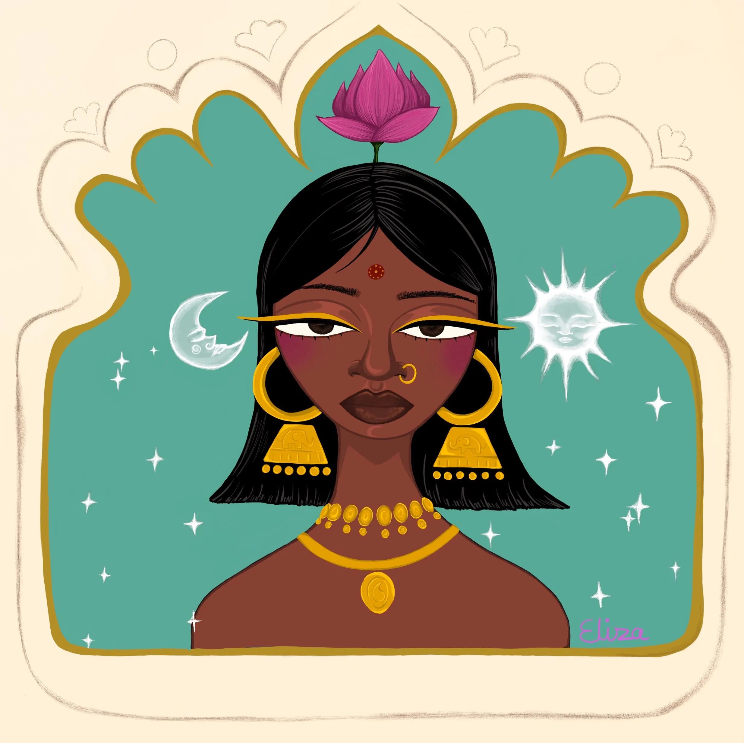 Indian Girl Portrait: Gold Jhumkas Art Print